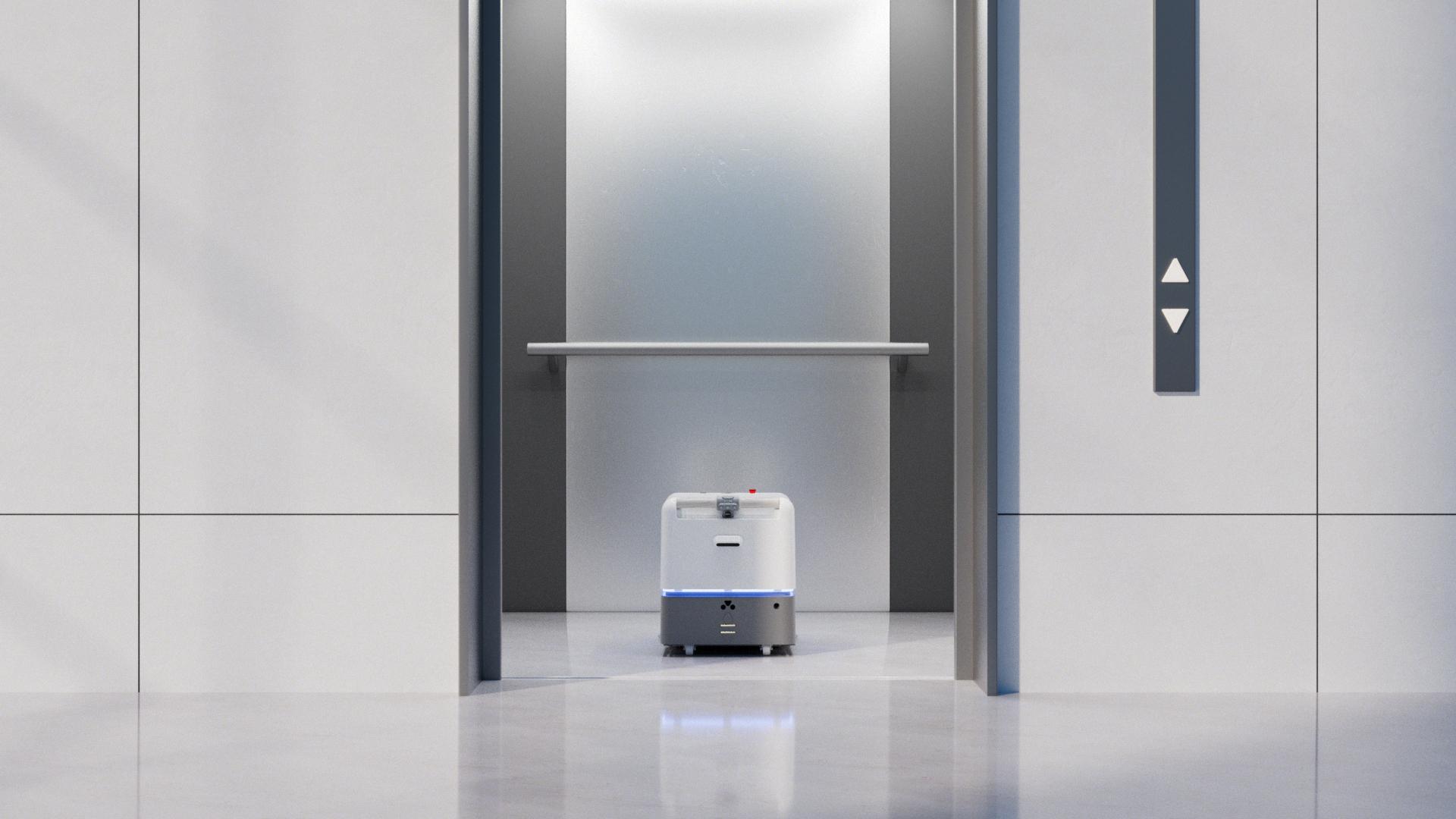 S100 Pro M cleaning robot automatically calls and rides the lift