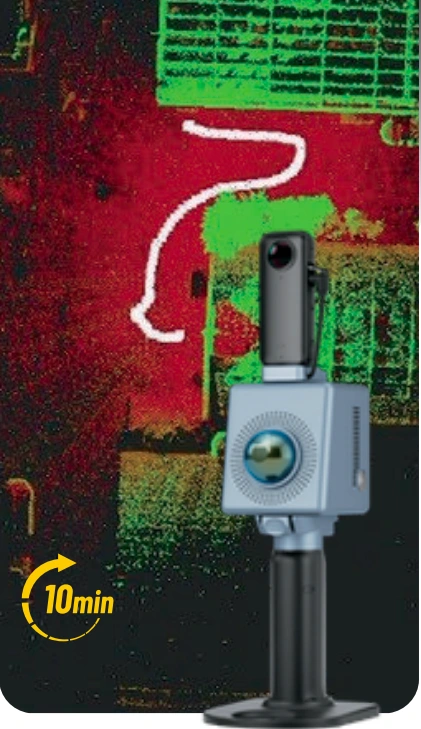 3D barn point cloud and scanner. Brochure reference: 10 minutes.